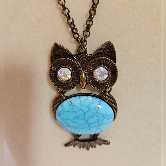 Blue Owl Pendant Necklace Set - Picture 5 of 7